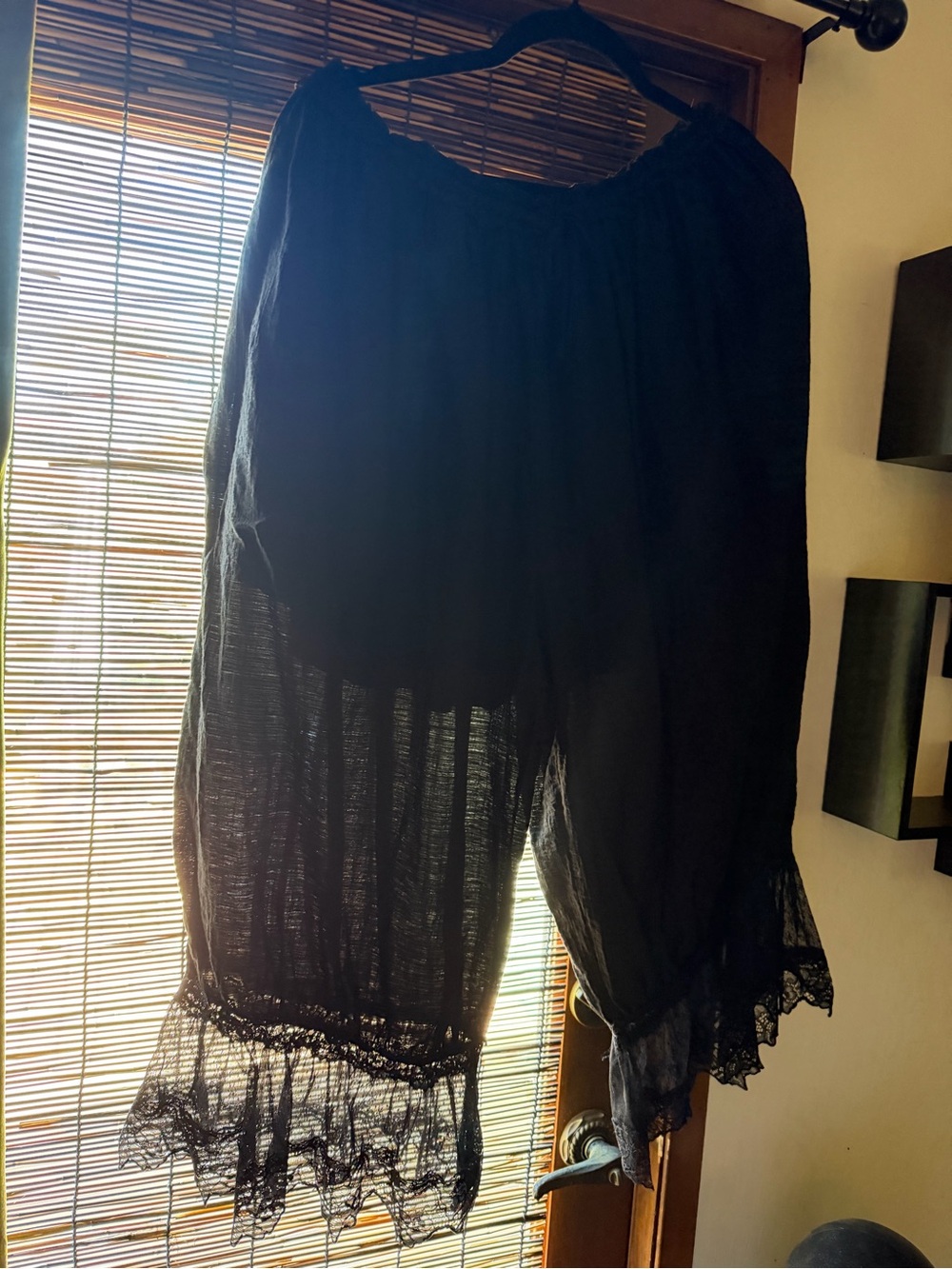 Black Lace-Trim Wide Leg Pants - Women's